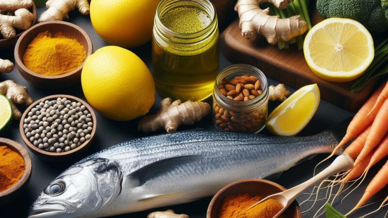 anti-inflammatory foods such as turmeric, ginger, leafy greens, and fatty fish